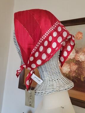 Deadstock Vintage Oscar de la Renta Red Retro Dots Silk Scarf Head Wrap NWT